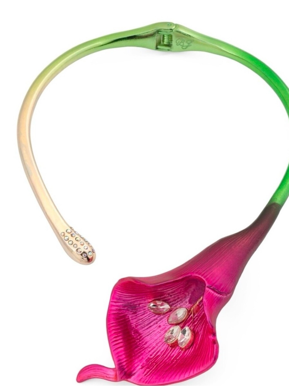 Betsey Johnson  Gold Plated Purple Calla Lily Statement Hinge Necklace